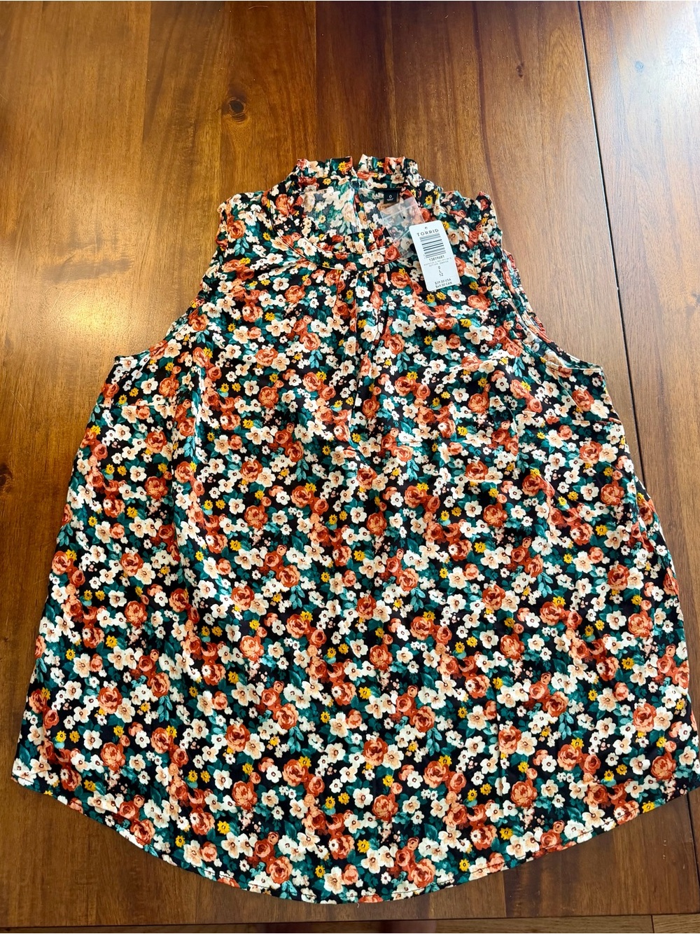 Torrid Sleeveless Floral Ruffled Neck Blouse - Multi Floral